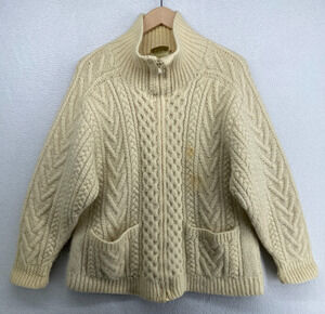 GAELTARRA Cardigan Mens M 40 Wool Handknit Fisherman Cable Full Zip Off White